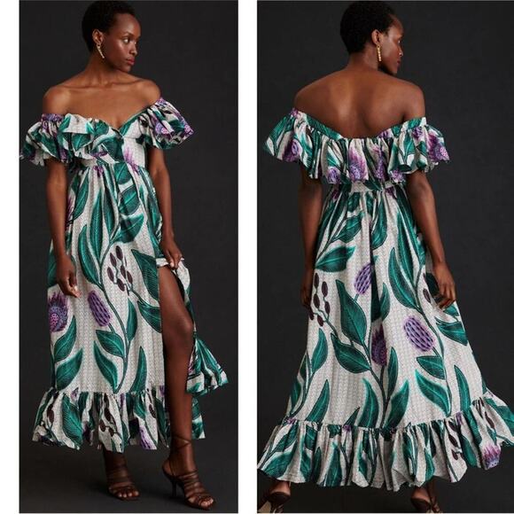 Sika Off the Shoulder Floral Printed Ruffle Maxi Dress Size 00 - Picture 1 of 14